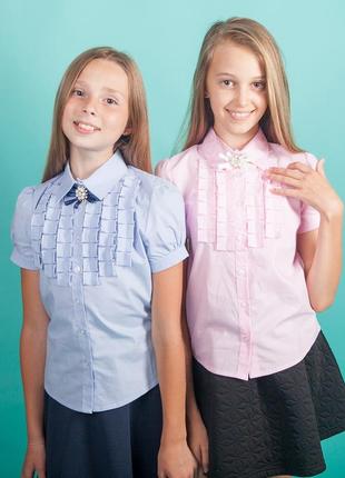 Школьная блузка  с декором рюшами-плиссе мод. 5178к розовая6 фото