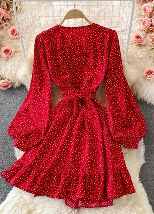Платье мини на запах под поясок рукав длинный пышный фонарик на манжете  по низу юбки волан ткань софт2 фото