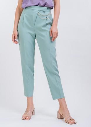 Укорочені жіночі брюки з ланцюжком аквамаринові2 фото