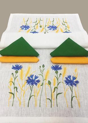 Комплект подарунковий "волошки" білий льняний  галерея льону