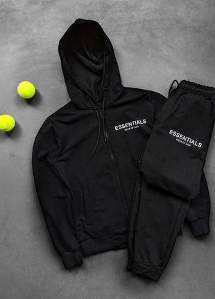 Осенний чёрный спортивный костюм essentials с капюшоном чорний осінній спортивний костюм essentials