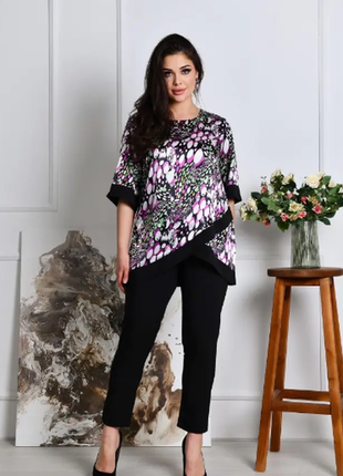 Костюм женский блузка шелк + брюки софт  , батал razg4427-3453-pве