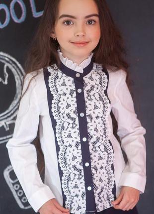 Блуза школьная нарядная с кружевом мод.7071к3 фото