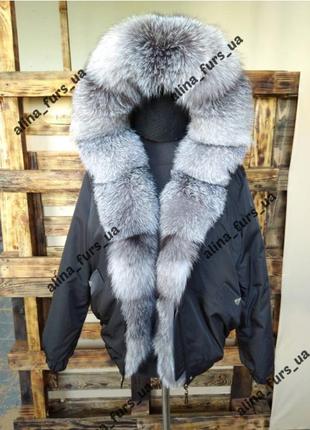 Зимняя женская куртка с натуралтным мехом блюфрост