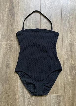 Marks & spencer 16рр l /xl черный фактурный сплошной цельный купальник бандо