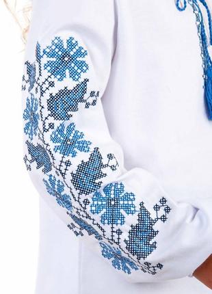 Белая вышиванка с длинными пышными рукавами, вышитая трикотажная рубашка для девочки с орнаментом и цветами, вышиванка для девчонки2 фото