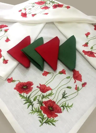 Комплект подарочный "маков цвет" белый скатерть льняная, галерея льна