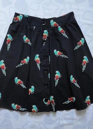 Миди юбка с попугаями спереди пуговицы ретро пинап