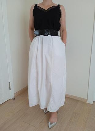 Белая коттоновая юбка макси+топ, пояс3 фото