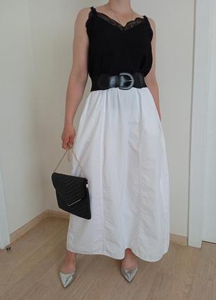 Белая коттоновая юбка макси+топ, пояс1 фото