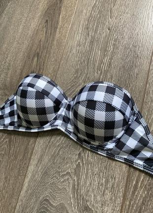 Boohoo 34/6 xs новий ліф верх купальника чорний білий у клітинку бандо