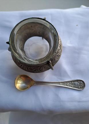 Винтажная солонка/горчичница с ложкой 8юммет серебрение
