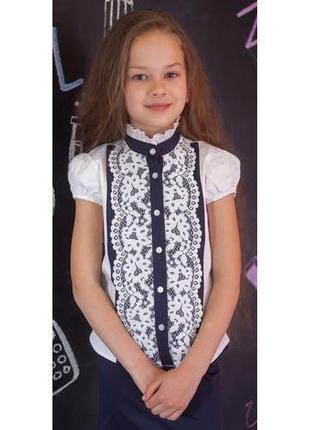 Блуза школьная нарядная с кружевом мод.7071к1 фото