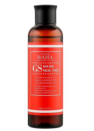 Відлущувальний тонер із кислотами для проблемної шкіри cos de baha gs aha bha facial toner 200 ml1 фото