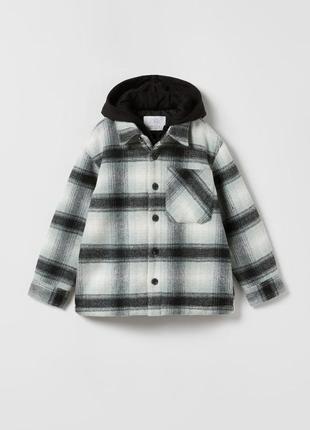 Теплая рубашка-куртка в клетку для мальчика на 6-7 лет от zara