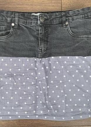 Стильная джинсовая комбинированная стрейчевая юбка хлопок и хлопок в звезды s2 фото