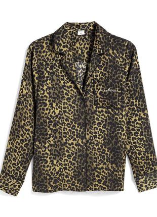 Леопардова атласна піжамна блуза h&m love stories