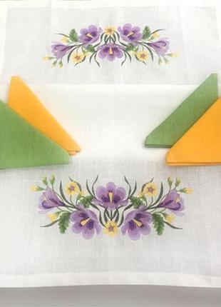 Комплект подарочный "крокус" белый льняной. дорожка галерея льна