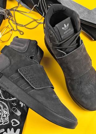 Зимові adidas tubular grey, чоловічі високі кросівки адідас з хутром сірі, весна-осінь кросівки чоловічі адідас