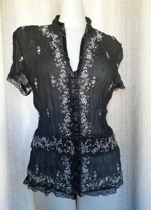 Женская черная шифоновая блуза с вышивкой в ​​мелкий цветок блестящая блузка, новогодняя, ​​нарядная6 фото