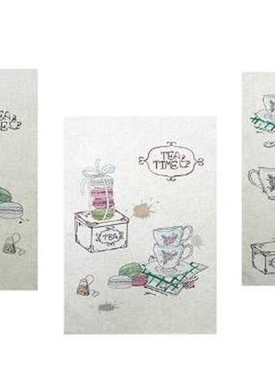Комплект кухонних рушників у тубусі "година чаю" льняні, 3 шт1 фото