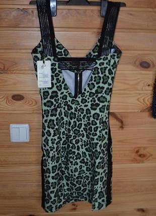 Стильное полупрозрачное леопардовое платье на молнии с прозрачными лампасами xs-s veronica polit