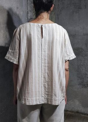 Сорочка льон оверсайз блузка блуза лен льняная свободная прямая крой бежевая полоска2 фото