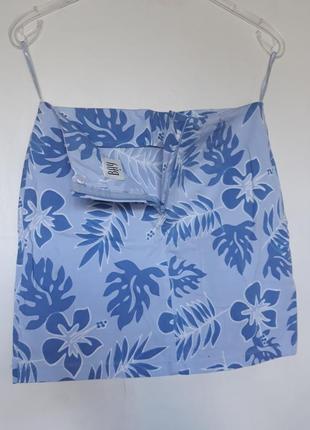 Летняя юбка женская облегающая легкая цветочный принт голубая гавайская bay1 фото
