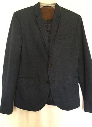 Пиджак новый с налокотниками темно синий