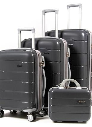 Набор пластиковых чемоданов + косметичка 4 шт  abs-пластик fashion 811 dark-grey