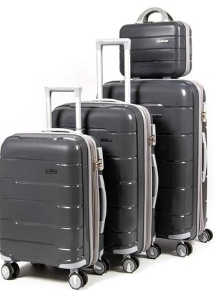 Набір пластикових валіз + косметичка 4 шт abs-пластик fashion 811 dark-grey2 фото