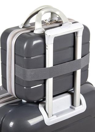 Набір пластикових валіз + косметичка 4 шт abs-пластик fashion 811 dark-grey6 фото