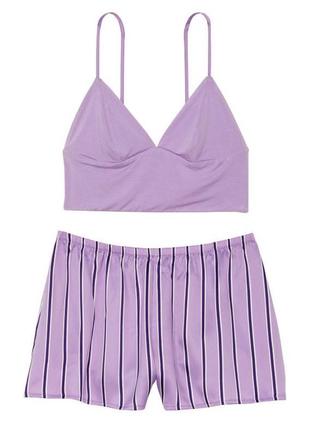 Сатиновая пижама виктория сикрет victoria’s secret modal cropped cami satin shorts set3 фото