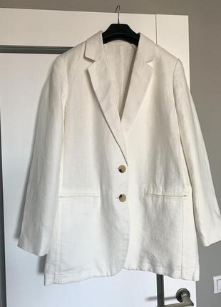 Новый женский белый пиджак от massimo dutti, 100% лен, размер m/402 фото