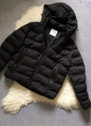 Zara мужская куртка пуффер дутик базовый матовый с капюшоном