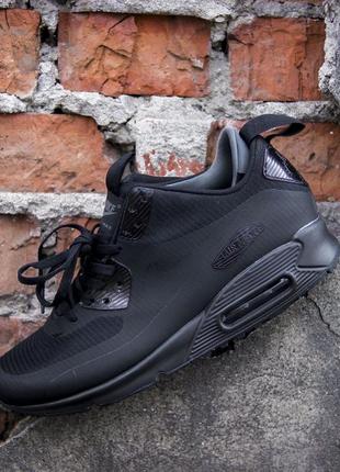 Nike air max 90 mid winter black, мужские кроссовки найк чёрные, еврозима, осень-весна кросівки найк 90 чорні