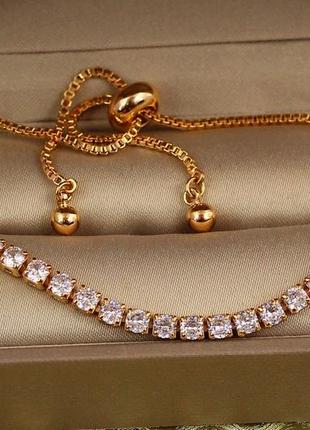 Браслет xuping jewelry регулируемый дорожка с крупными камнями на бегунке золотистый