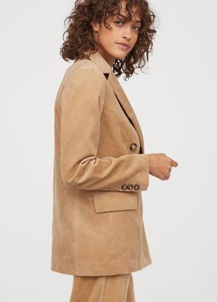 Песочный двубортный вельветовый пиджак/удлиненный3 фото