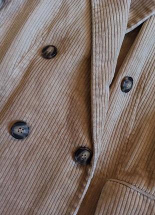 Песочный двубортный вельветовый пиджак/удлиненный7 фото