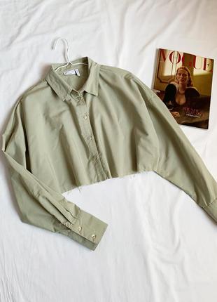 Рубашка, укороченная, хаки, зеленая, необработанный край, asos