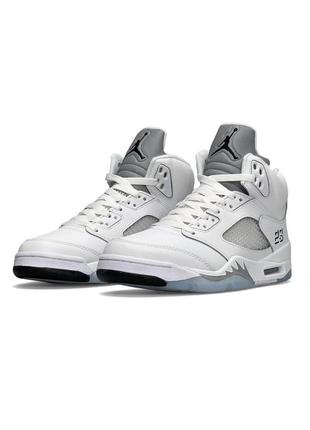 Мужские кроссовки nike air jordan 5 retro white silver reflective#найк