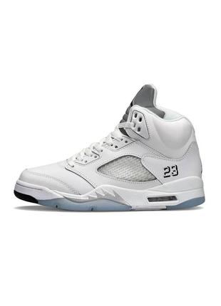 Мужские кроссовки nike air jordan 5 retro white silver reflective#найк3 фото