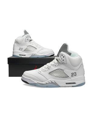 Мужские кроссовки nike air jordan 5 retro white silver reflective#найк6 фото