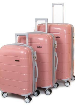 Комплект чемоданов пластиковых 3 шт abs-пластик fashion 810 rose-gold1 фото