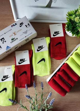 Шкарпетки високі nike кольорові, червоно-салатові високі шкарпетки найк, чоловічі шкарпетки найк