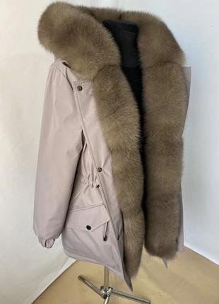 Парка женская с мехом песца под соболь мокко р42, 75см