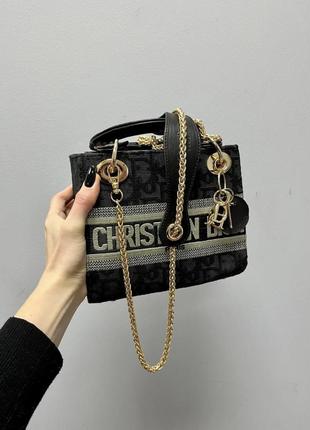 Жіноча сумка christian dior lady black beige ii2 фото