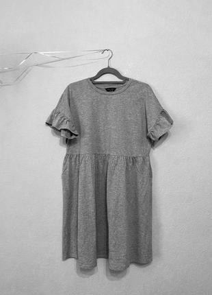 Базовое серое платье оверсайз хлопковое меланж от new look размер 46- 48