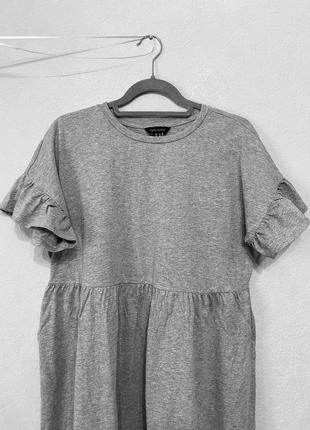 Базовое серое платье оверсайз хлопковое меланж от new look размер 46- 482 фото