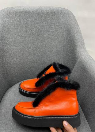 Эксклюзивные ботинки высокие лоферы из натуральной итальянской кожи и замши женские с норкой2 фото
